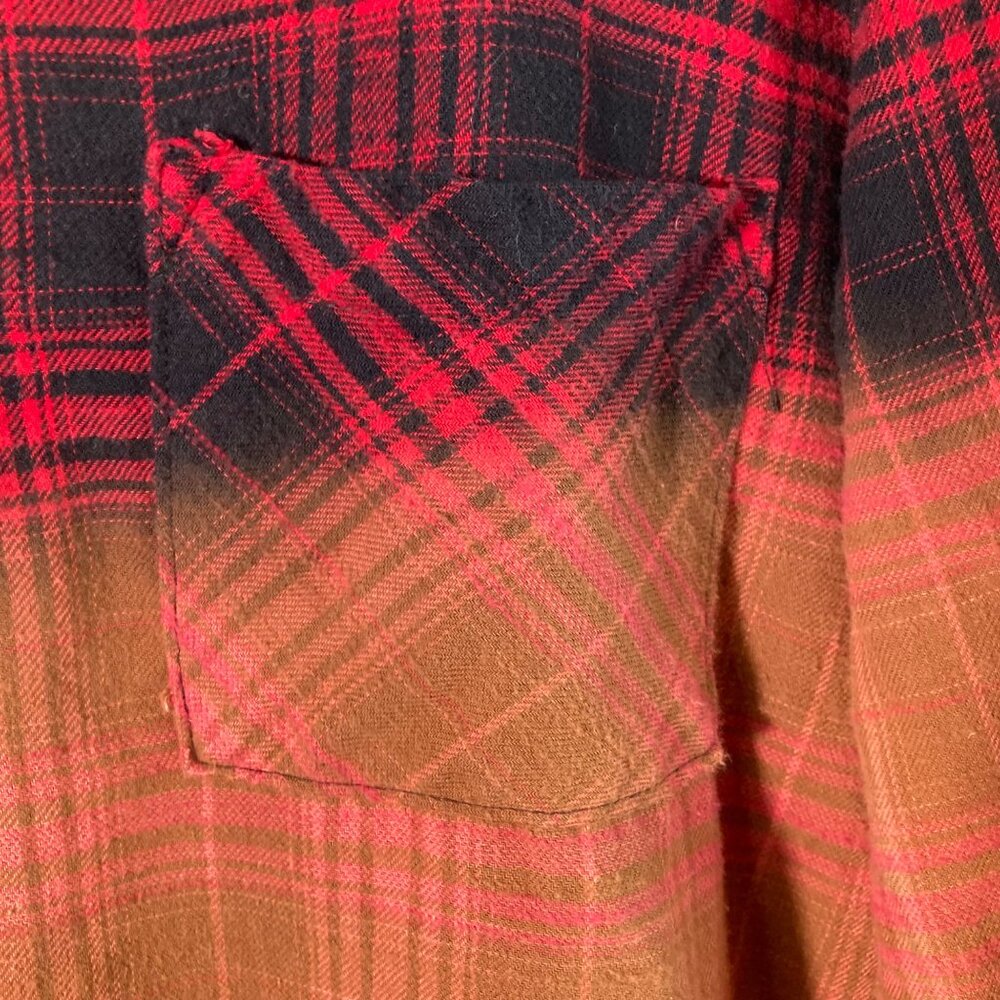 Womens Janette Plus Plaid Flannel Button Bleached Shirt Red Black Orange 3X Cott - Picture 6 of 9